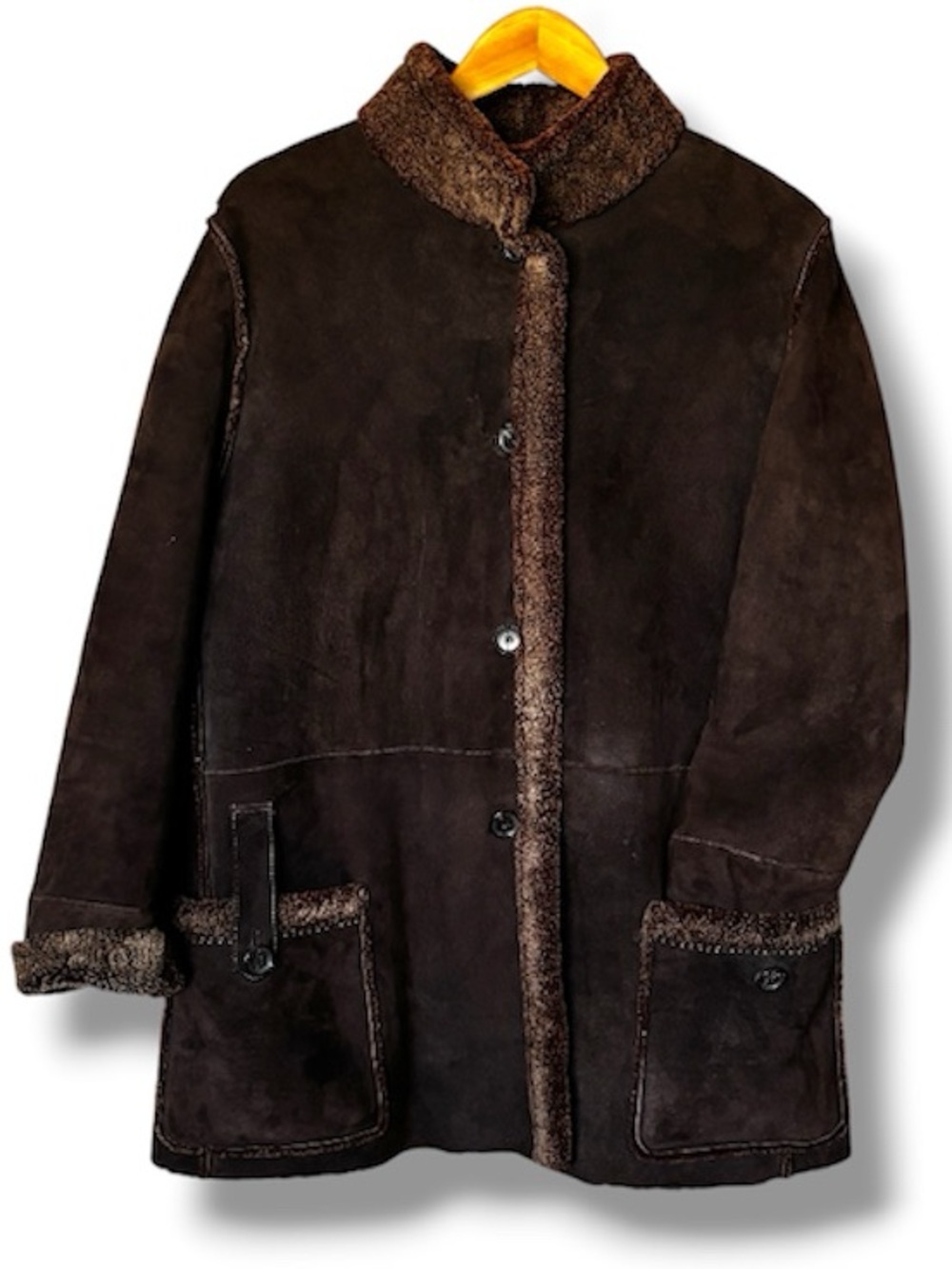 SINCLAIR Neiman Marcus Genuine Shearling Suede Coat Jacket Italy Vintage 14